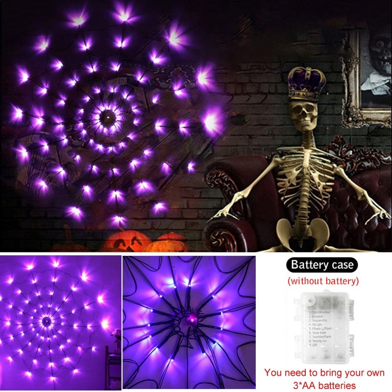 Halloween LED Spider Web Lights String With 80 Purple Light