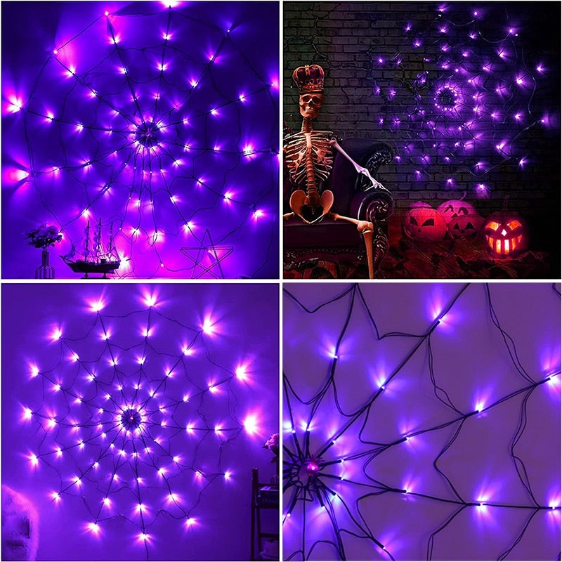 Halloween LED Spider Web Lights String With 80 Purple Light