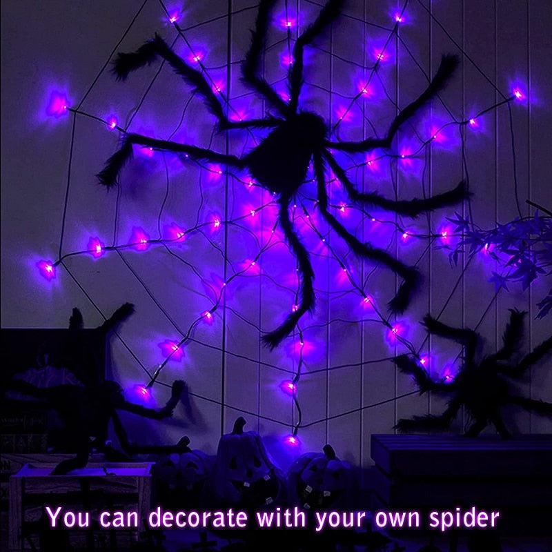Halloween LED Spider Web Lights String With 80 Purple Light