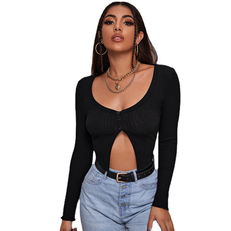 Long Sleeved Crop Cardigan Knit Top