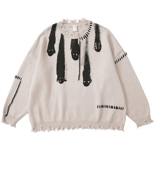 Artisanal Brushstroke Knit Sweater: Vintage Streetwear Elegance