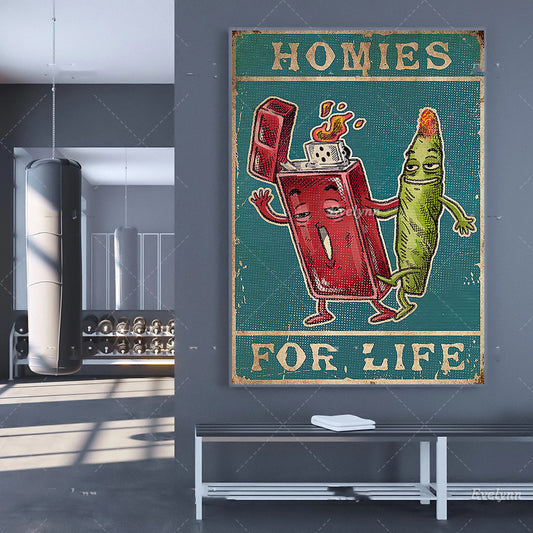 Vintage Cartoon Art - Funny Friendship Poster | Homies for Life - Good Vibes NYC