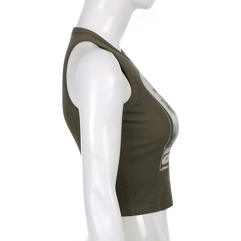 Printed y2k Cropped Tanks Crop Top Sleeveless O Neck Corset Tops Female Summer Basic Tee