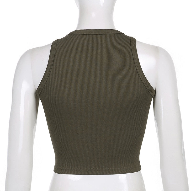 Printed y2k Cropped Tanks Crop Top Sleeveless O Neck Corset Tops Female Summer Basic Tee