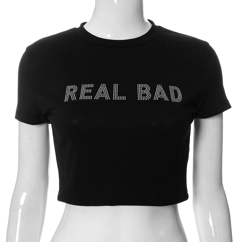 REAL BAD' Bold Print Tee - Women's Fashion Fitted T-Shirt