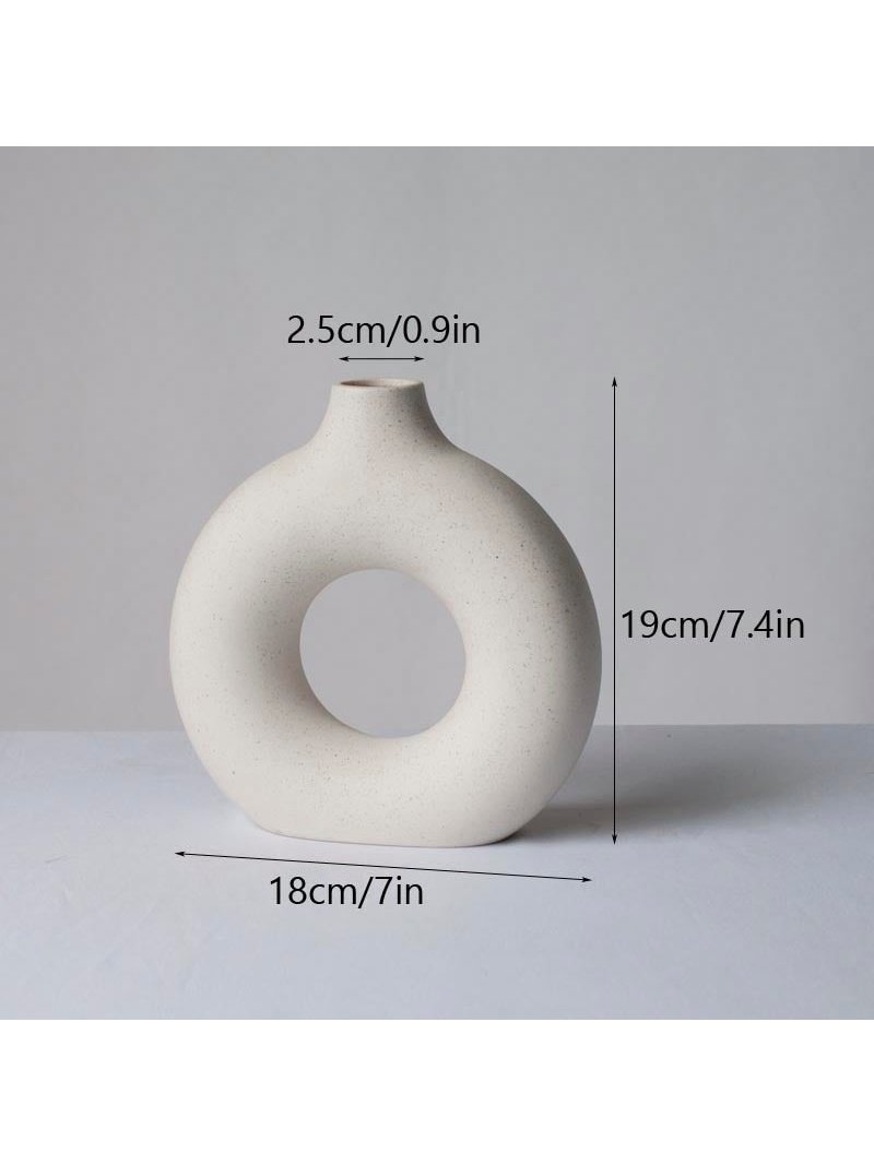Ceramic Hollow Donut Vase Set of 3 for Pampas Grass | Neutral Modern Home Decor, Small Boho Minimalist Round White | Japandi Clay Beige Decorative for Bedroom, Living, Wedding, Office, Coffee Table