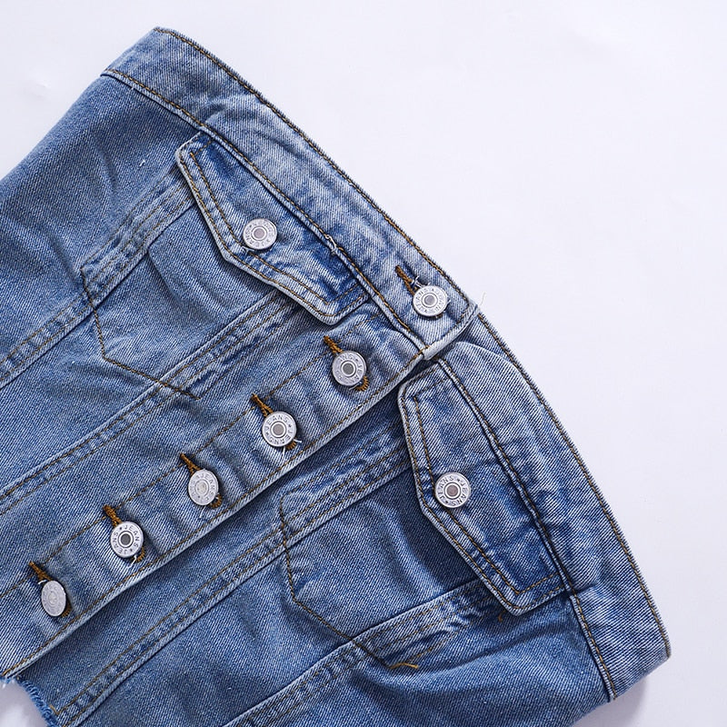 CUTENOVA Solid Denim Pocket Design Button Vest Women Casual Bare Midriff Wrapped Chest Sleeveless Crop Tops Streetwear Tanks