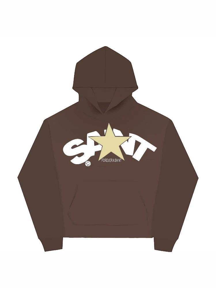Unisex Hoodie with Star Graphic - 100% Cotton Oversized Pullover - Thick Long Sleeve Streetwear for Winter - Y2k Fashion