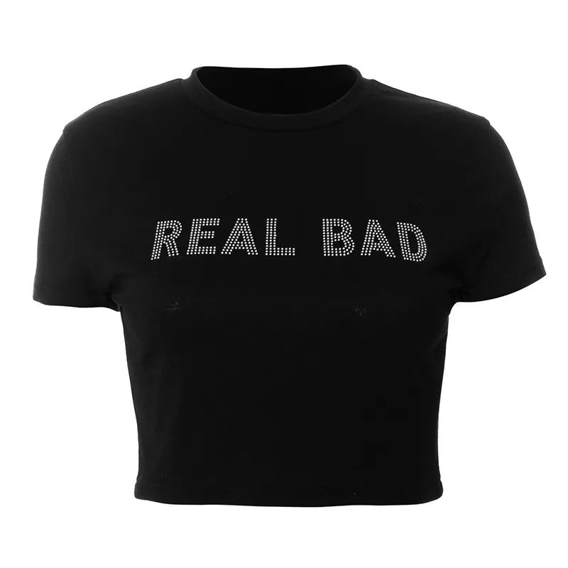 REAL BAD' Bold Print Tee - Women's Fashion Fitted T-Shirt