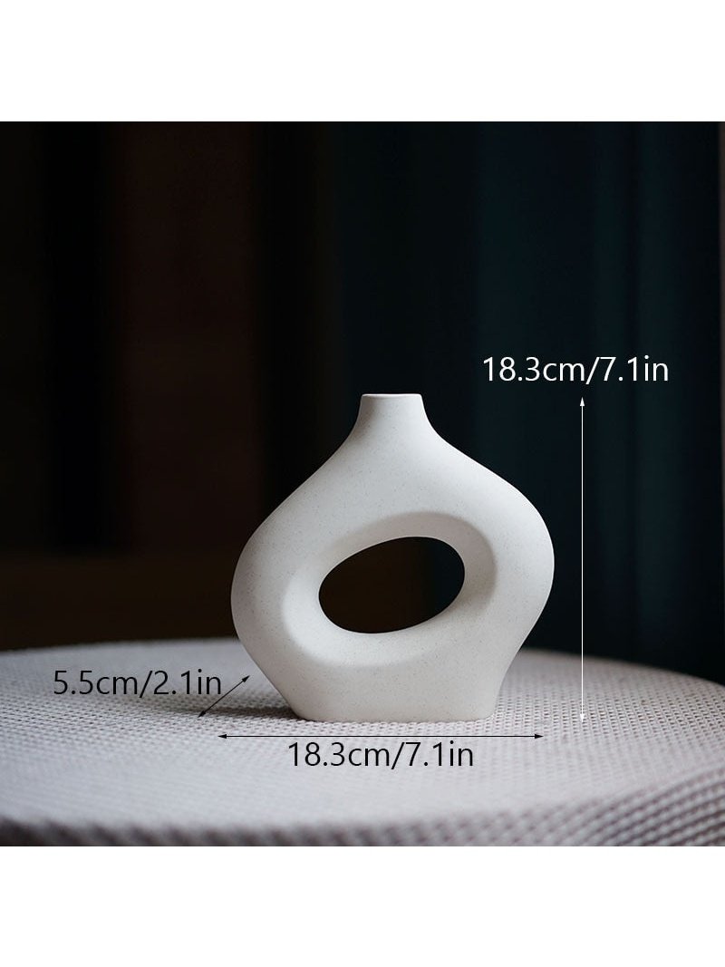 Ceramic Hollow Donut Vase Set of 3 for Pampas Grass | Neutral Modern Home Decor, Small Boho Minimalist Round White | Japandi Clay Beige Decorative for Bedroom, Living, Wedding, Office, Coffee Table