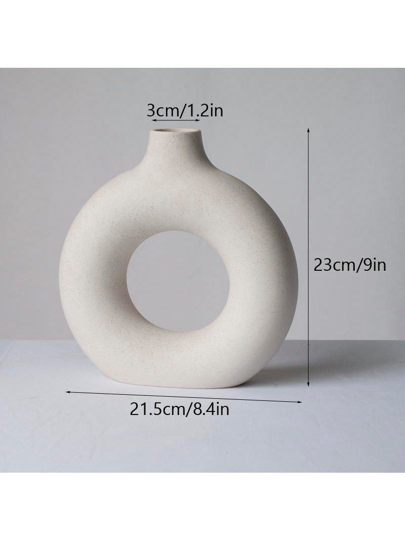 Ceramic Hollow Donut Vase Set of 3 for Pampas Grass | Neutral Modern Home Decor, Small Boho Minimalist Round White | Japandi Clay Beige Decorative for Bedroom, Living, Wedding, Office, Coffee Table