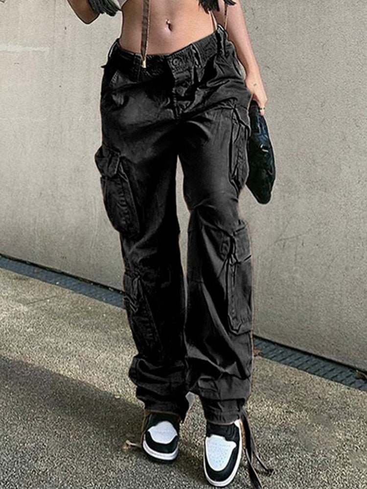 Vintage Y2k Cargo Women&#39;s Pants 90s Streetwear Aesthetics Vacation Casual Fashion Female Clothing High Waist Trousers Overalls