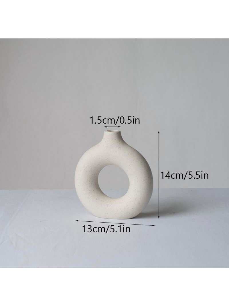 Ceramic Hollow Donut Vase Set of 3 for Pampas Grass | Neutral Modern Home Decor, Small Boho Minimalist Round White | Japandi Clay Beige Decorative for Bedroom, Living, Wedding, Office, Coffee Table