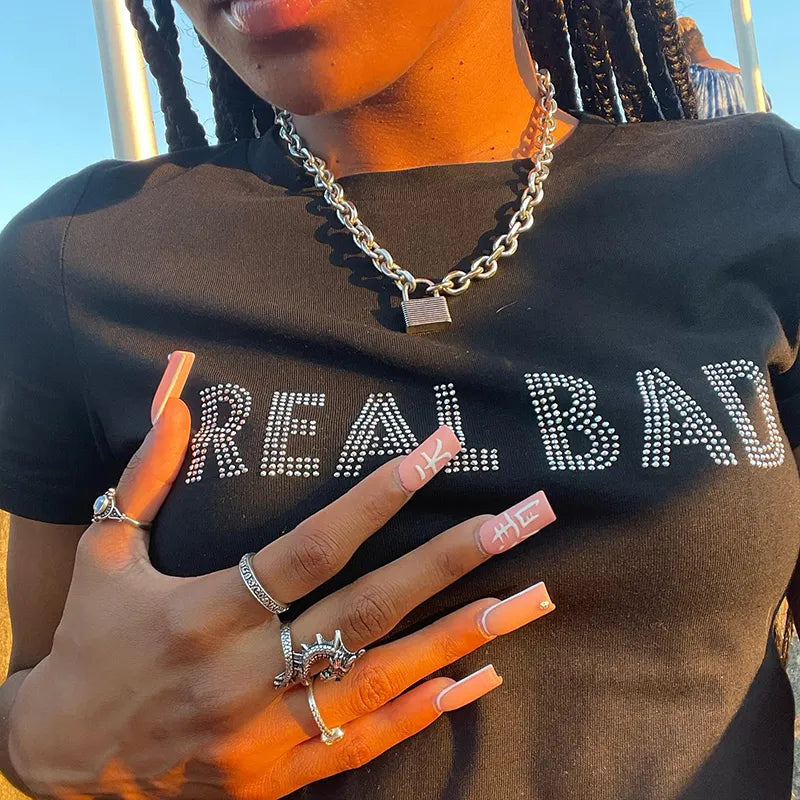 REAL BAD' Bold Print Tee - Women's Fashion Fitted T-Shirt