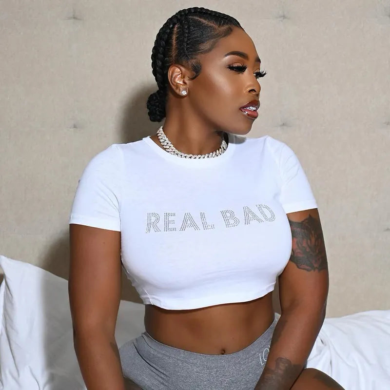 REAL BAD' Bold Print Tee - Women's Fashion Fitted T-Shirt