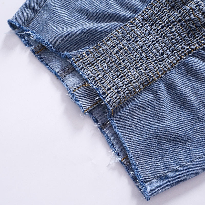 CUTENOVA Solid Denim Pocket Design Button Vest Women Casual Bare Midriff Wrapped Chest Sleeveless Crop Tops Streetwear Tanks
