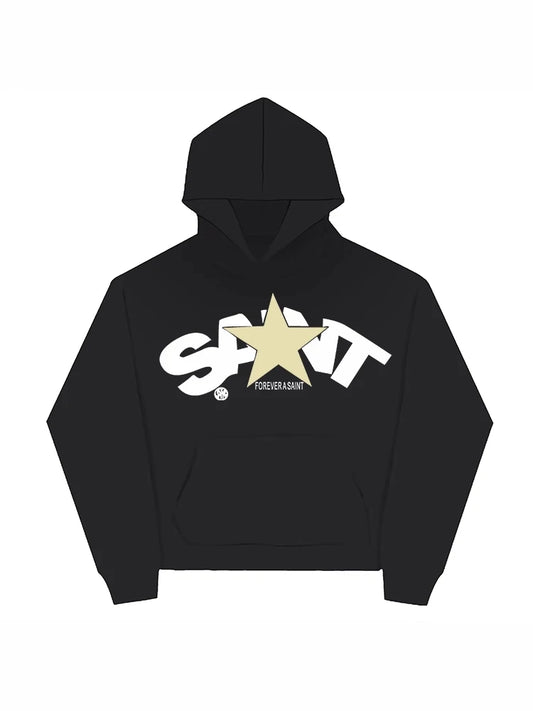 Unisex Hoodie with Star Graphic - 100% Cotton Oversized Pullover - Thick Long Sleeve Streetwear for Winter - Y2k Fashion