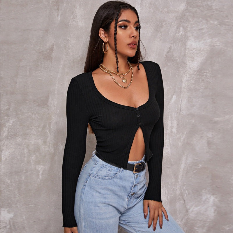Long Sleeved Crop Cardigan Knit Top
