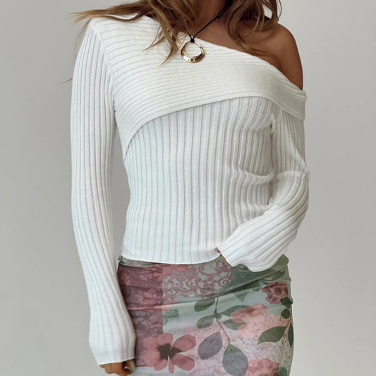 Shoulder Long-sleeved Knitted Sweater