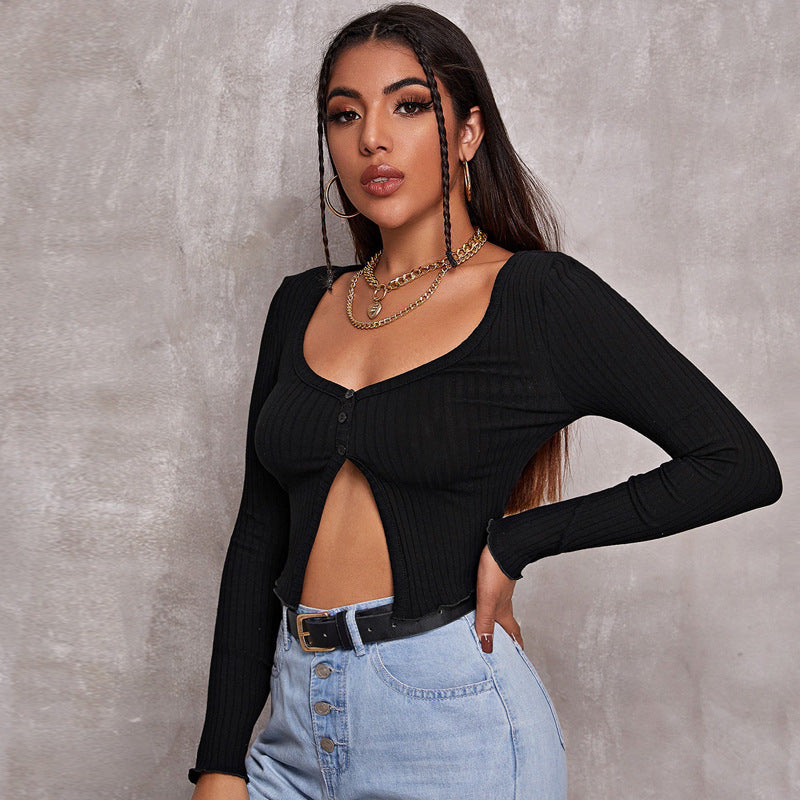 Long Sleeved Crop Cardigan Knit Top