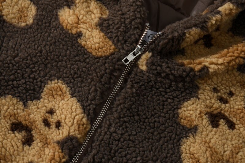 Streetwear Fleece Fuzzy Hooded Bear Print