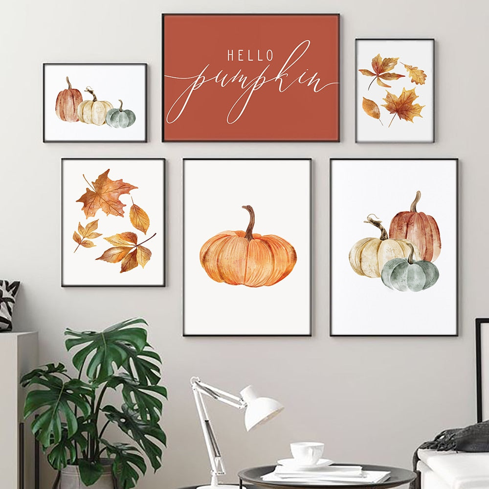 Fall Autumn Canvas Painting Hello Pumpkin Quote/Wall Pictures for Home Decor