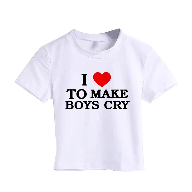 Women Y2k Crop Tops I Love To Make Boy Cry Letter Print