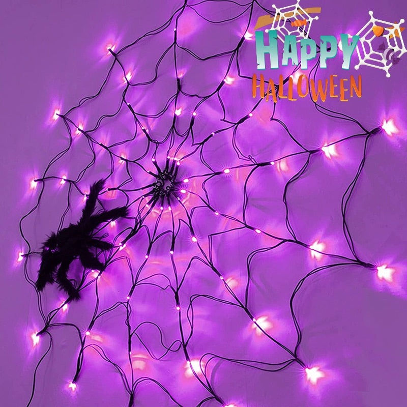 Halloween LED Spider Web Lights String With 80 Purple Light